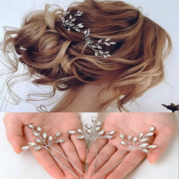 3 pcs Crystal Bride Wedding Hair Pins Rhinstones Bridal Hair Accessories Head Piece for Women and Girls Silver