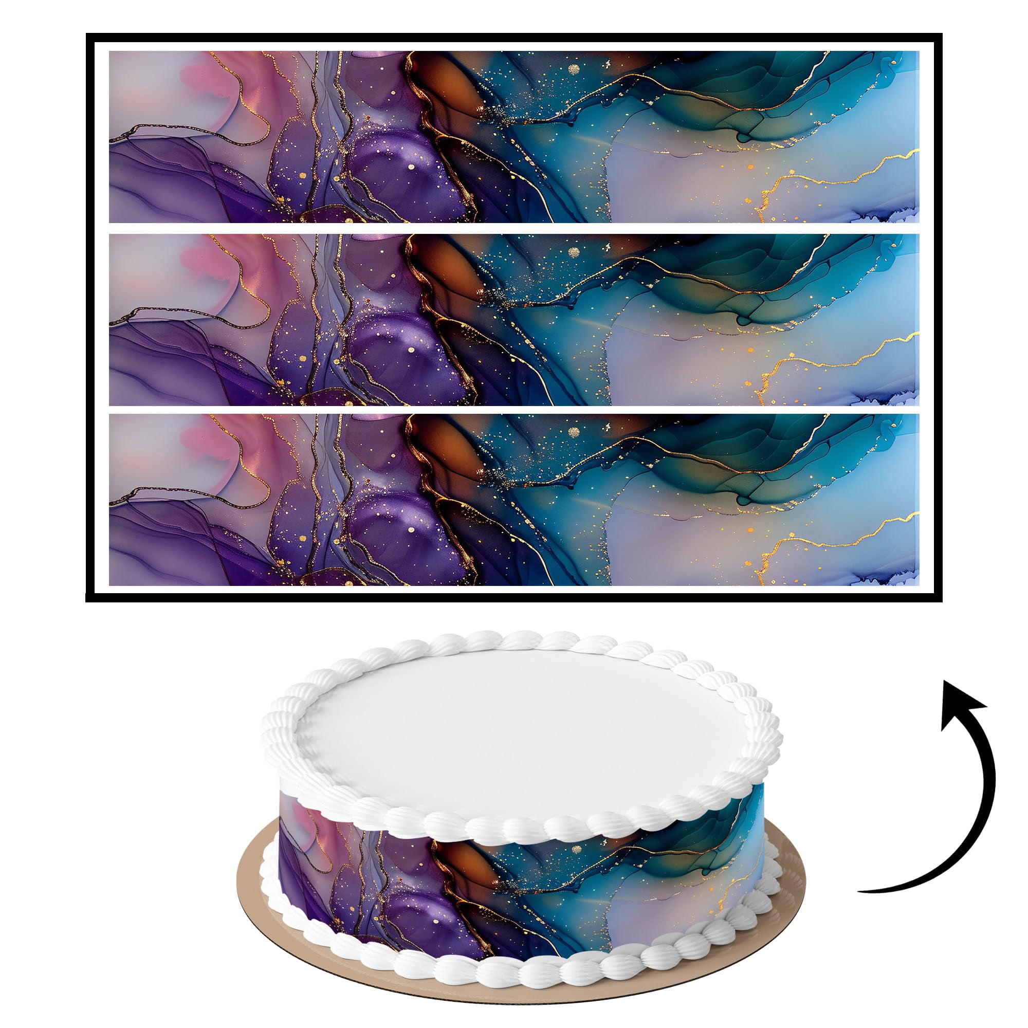 3 pcs Dark Abstract Fluid Cake Strips Edible birthday cake strips, cake ...