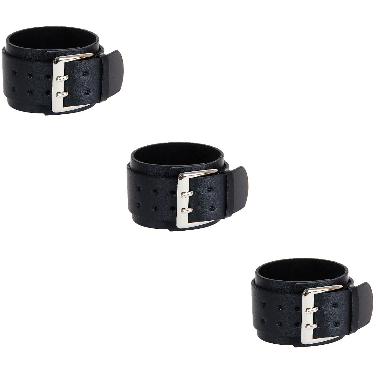 Men's Double Layer Genuine Leather Cuff Bracelet - Wide Black Bangle Wristband With Buckle Clasp - View #7
