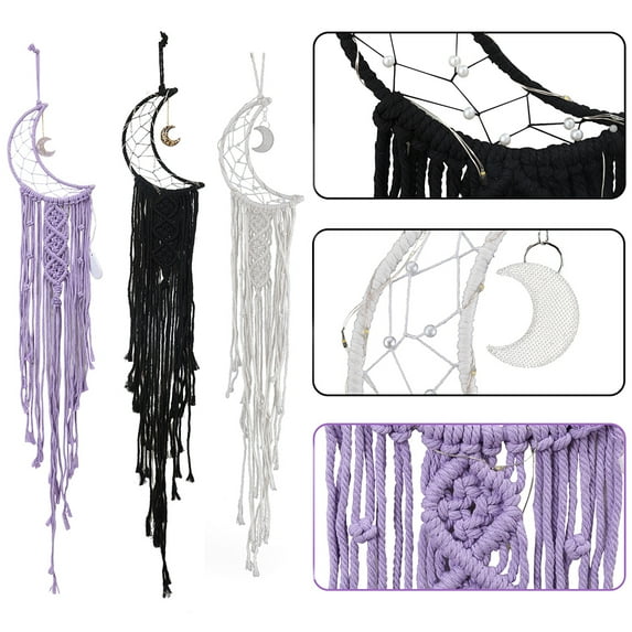 3 pcs Dream Catchers Moon Dream Catcher with Lights, Dreamcatcher Bedroom Wall Decor for Bedroom Living Room