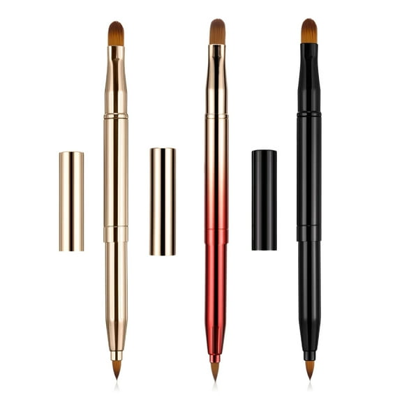 3 pcs Dual End Lip Brush Retractable Lipstick Makeup Brush Tool Applicators