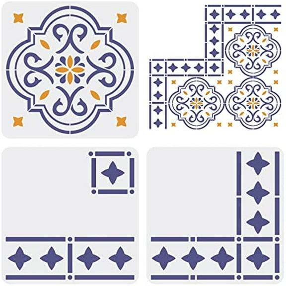 Floor Tile Art Stencils & Templates 3 counts