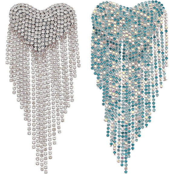 3 pcs Fringe Shoulder Pieces Rhinestone Chain Shoulder Badge Heart Shape Epaulets Shoulder Patches with Felt Back for Garment Uniform Accessories