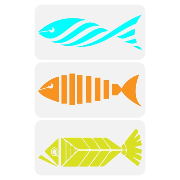 3 pcs Geometric Fish Painting Stencil 11.8x5.9inch Reusable Pinstripe Fish Drawing Template DIY Art Summer Sea Theme Home Decoration Stencil for Painting on Wood Wall Fabric Furniture Plastic