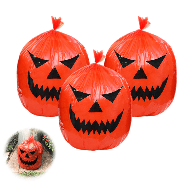 3 pcs Halloween Pumpkin Lawn Bags Plastic Leaf Bags Pumpkin Jack Lawn