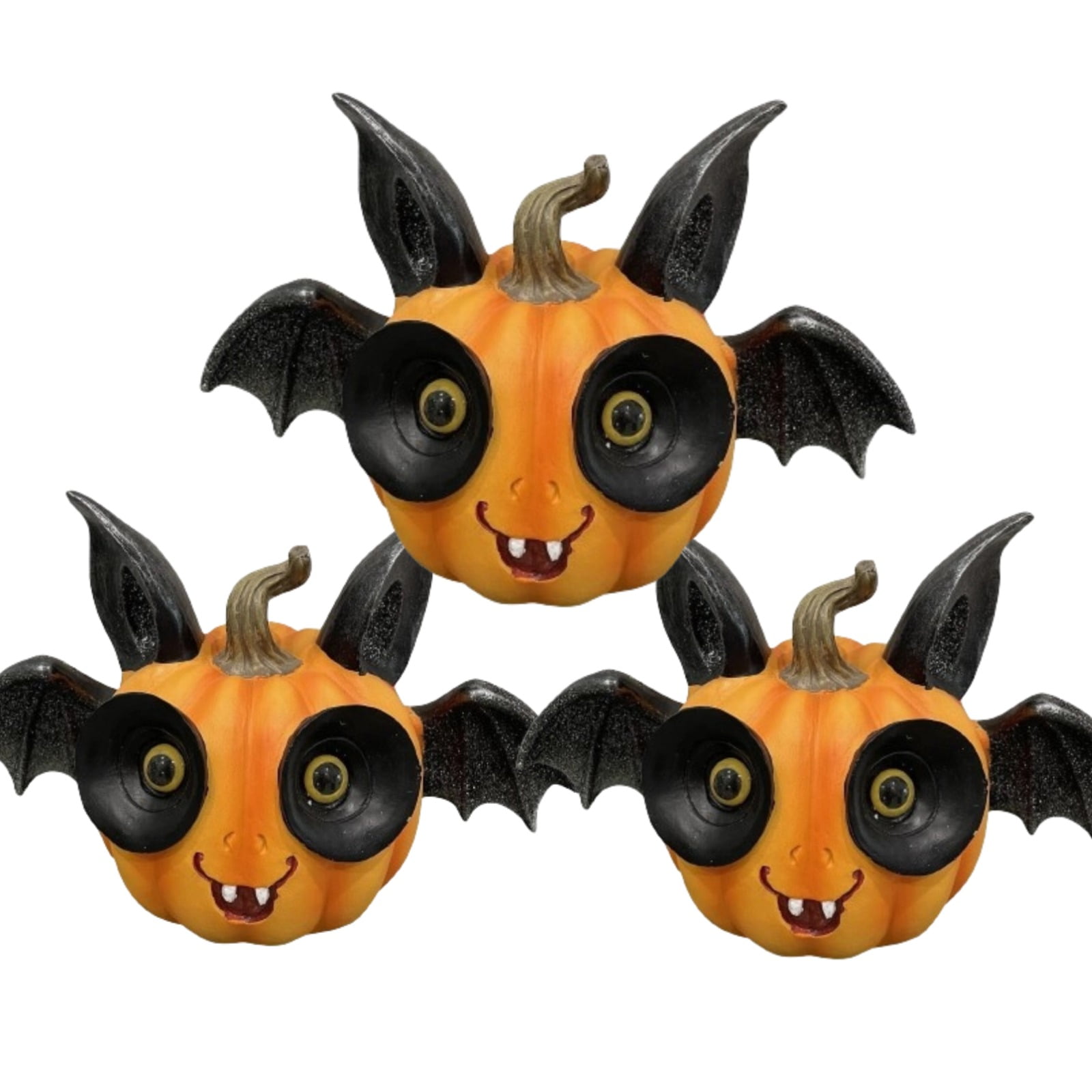 3 pcs Halloween Pumpkin Statue Decoration Cute Bat Pumpkin Resin