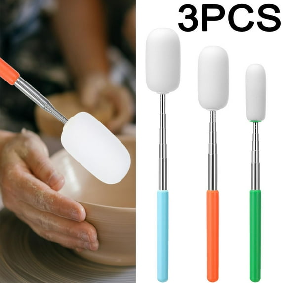 3 pcs Long Pottery Sponges Telescoping Pottery Sponge Stick Professional Detachable Sponge Extendable Artist Clay Tool Retractable Ceramic Tool for Remove Excess Water Shaping