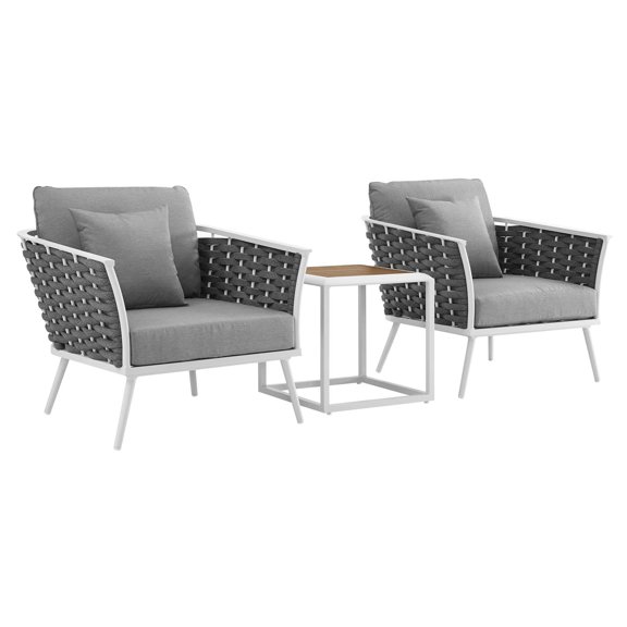 3 pcs Lounge Chair and Table Set, Gray, Aluminum, Outdoor Patio Balcony Cafe Bistro Garden Hospitality Restaurant, Modern Contemporary, HB36991