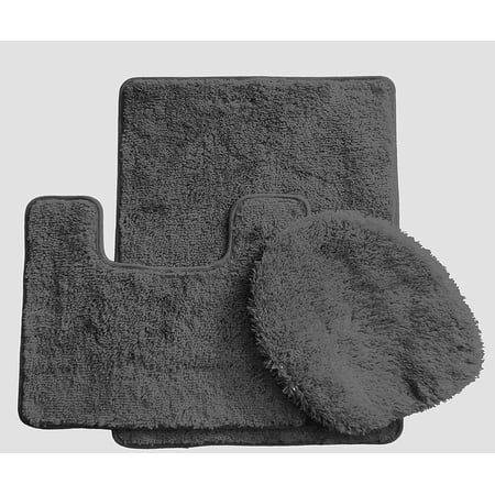 3 pcs Luxury Bath Rugs Set. Large 18" x 30", 18" x 18" and Lid Cover. 100% Polyester (Gray)