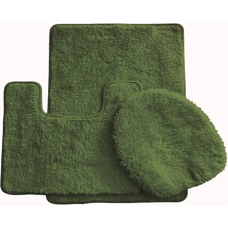 3 pcs Luxury Bath Rugs Set. Large 18" x 30", 18" x 18" and Lid Cover. 100% Polyester (Olive Green/Sage)