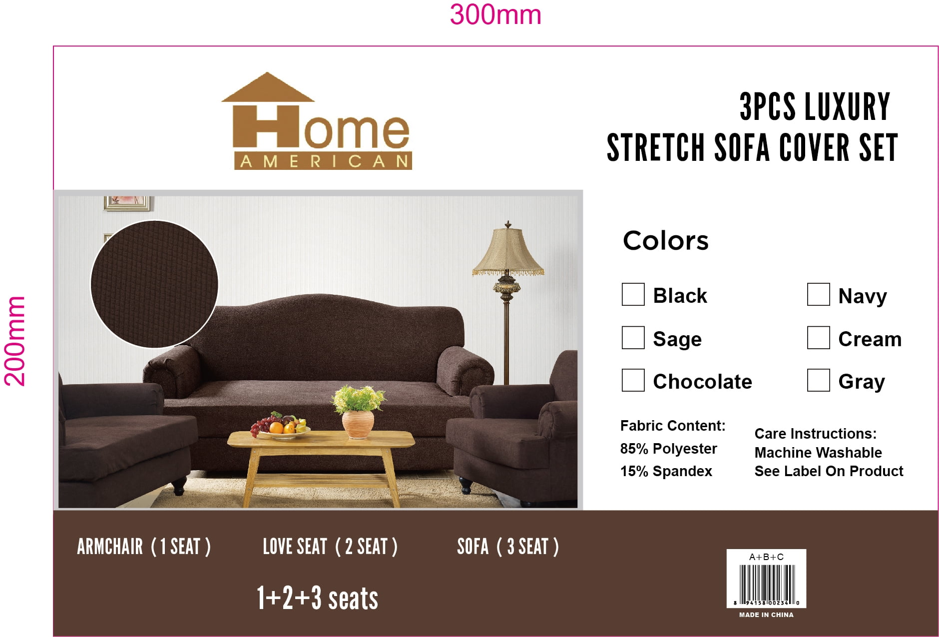 3 pcs Luxury Stretch Sofa Cover Set - Chocolate