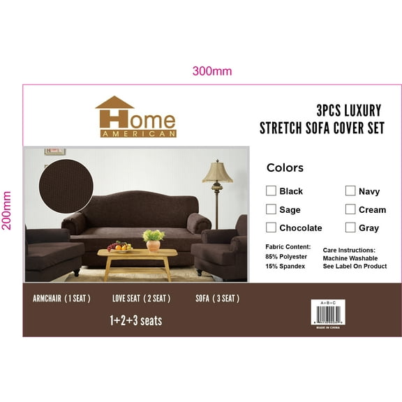 3 pcs Luxury Stretch Sofa Cover Set - Cream