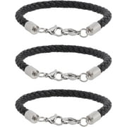 3 pcs Medical Alert Bracelet Imitation Leather Wrap Wide Cord Bracelet Replacement Bracelet Strand Black Leather Bolo Strand Black 7.09x 0.2inch
