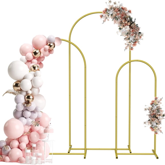 3 pcs Metal Arch Backdrop Stand Set, 6FT+5FT+4FT Wedding Balloon Arch Stand,Photo Arched Backdrop Frame for Parties Anniversary Birthday Bridal Shower Home (Gold)