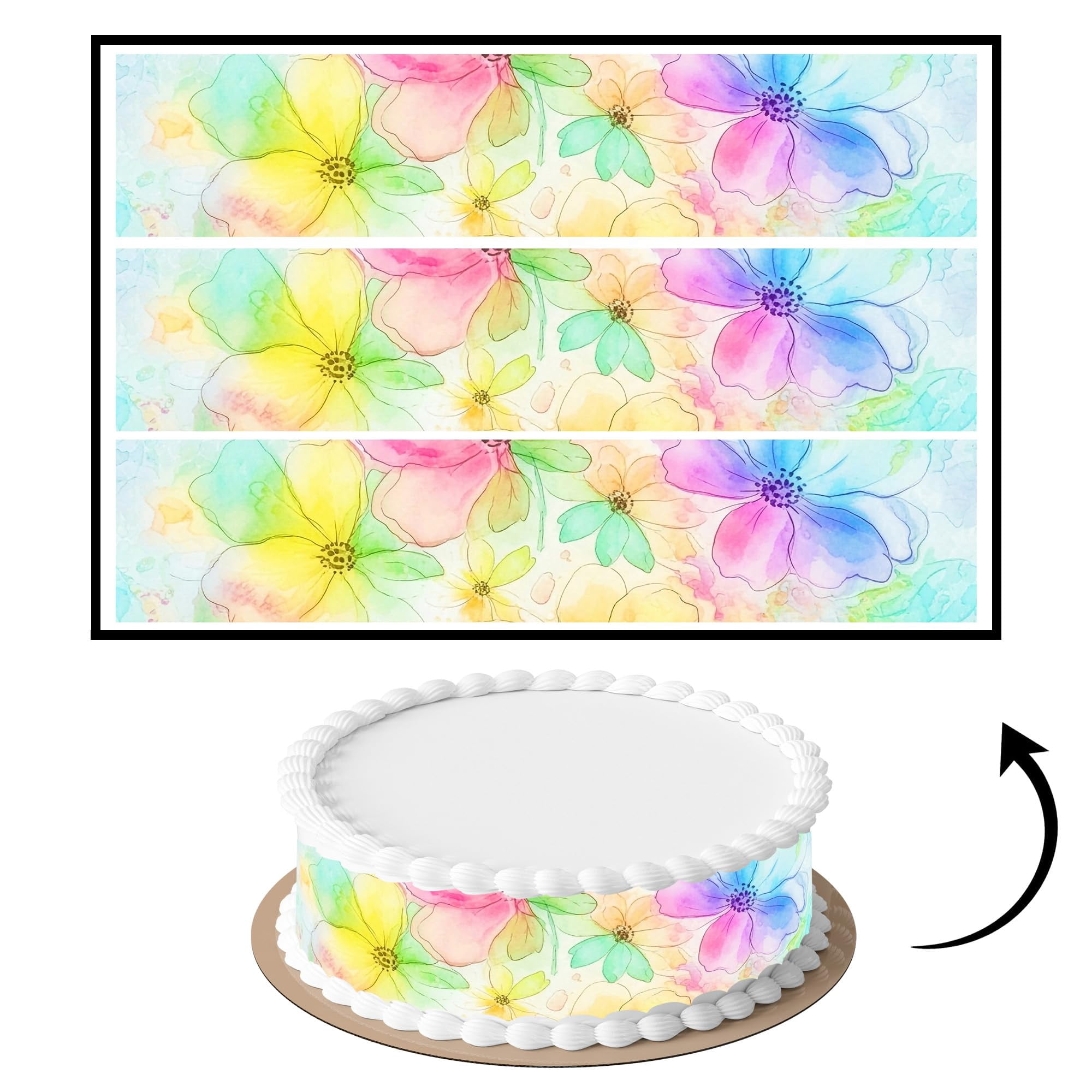3 pcs Minimal Floral Pattern Cake Strips Edible birthday cake strips ...