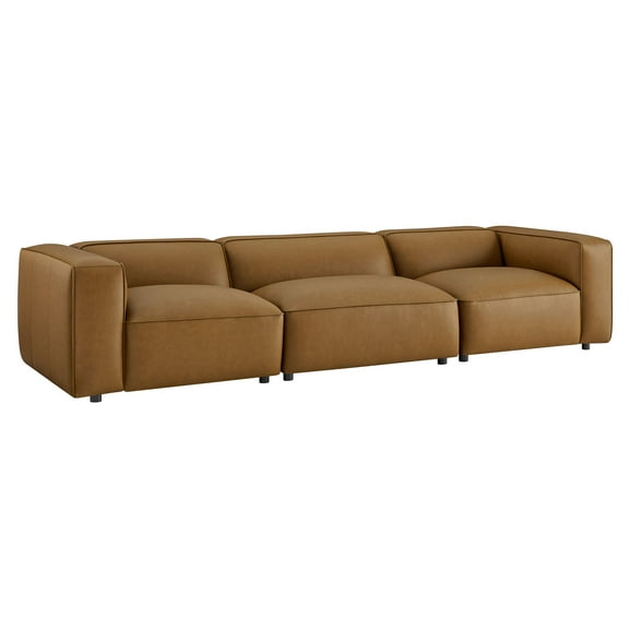 3 pcs Modular Sofa, Brown, Faux Leather, Living Room Lounge Cafe Lobby Hospitality Restaurant, Modern Contemporary, HB37676