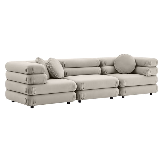 3 pcs Modular Sofa Sectional, Tufted, Brown, Velvet, Living Room Lounge Cafe Lobby Hospitality Restaurant, Modern Contemporary, HB37385