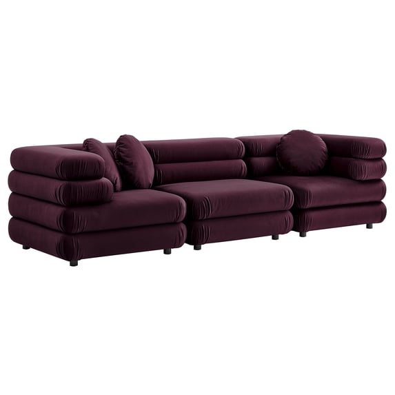 3 pcs Modular Sofa Sectional, Tufted, Red, Velvet, Living Room Lounge Cafe Lobby Hospitality Restaurant, Modern Contemporary, HB37386