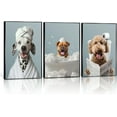 thumbnail image 1 of 3 pcs Pet Dog Canvas Wall Art Funny Bathroom Wall decoration pictures Trendy Animal Aesthetic Prints Painting For bathroom living room home decoration (Framed canvas), 1 of 5