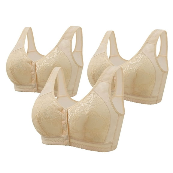 3 pcs Plus Size Daisy Bras for Older Women Front Closure Bra Cotton No Underwire Comfortable Full Coverage Everyday Bras