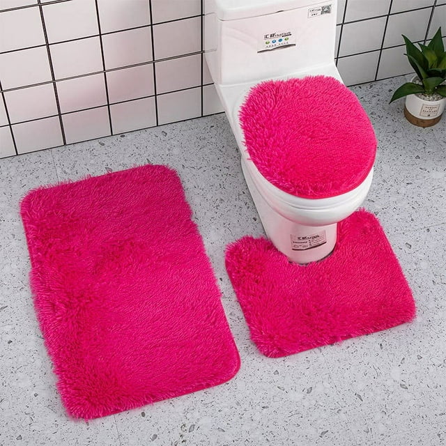3 pcs Premium Luxury Bath Rugs Set. UShaped Toilet Floor Mat Non Slip