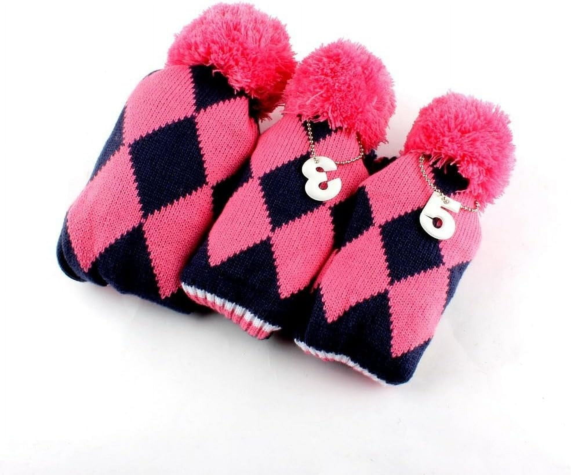 3 pcs/Set Golf Club Pom Pom Knit Cover for Driver, Fairway Wood and Hybrid HeadCovers