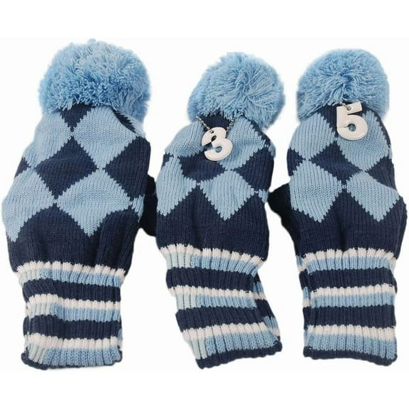 3 pcs/Set Golf Club Pom Pom Knit Cover for Driver, Fairway Wood and Hybrid HeadCovers