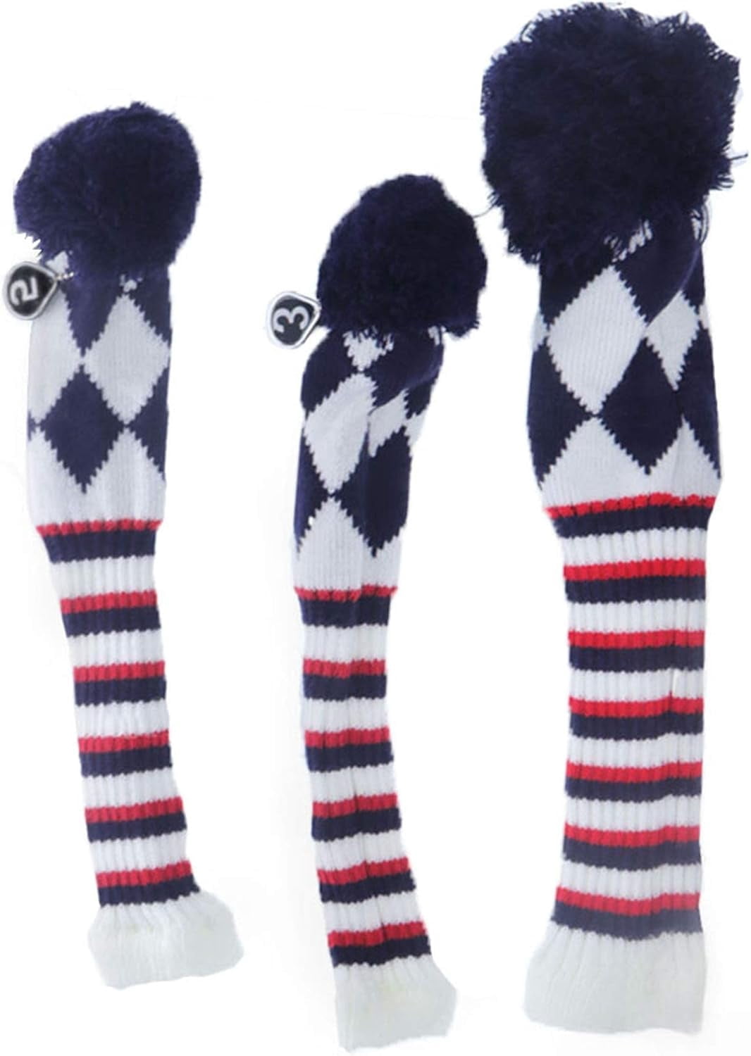 3 pcs/Set Golf Club Pom Pom Knit Cover for Driver, Fairway Wood and Hybrid HeadCovers