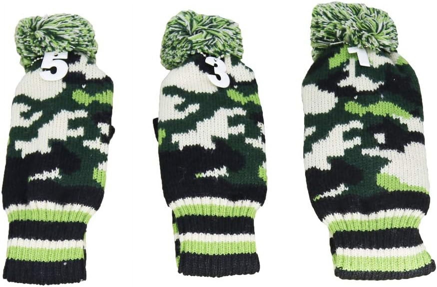 3 pcs/Set Golf Club Pom Pom Knit Cover for Driver, Fairway Wood and Hybrid HeadCovers