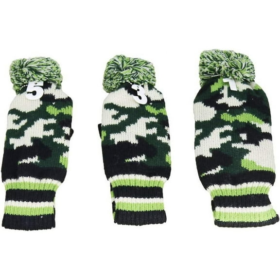 3 pcs/Set Golf Club Pom Pom Knit Cover for Driver, Fairway Wood and Hybrid HeadCovers