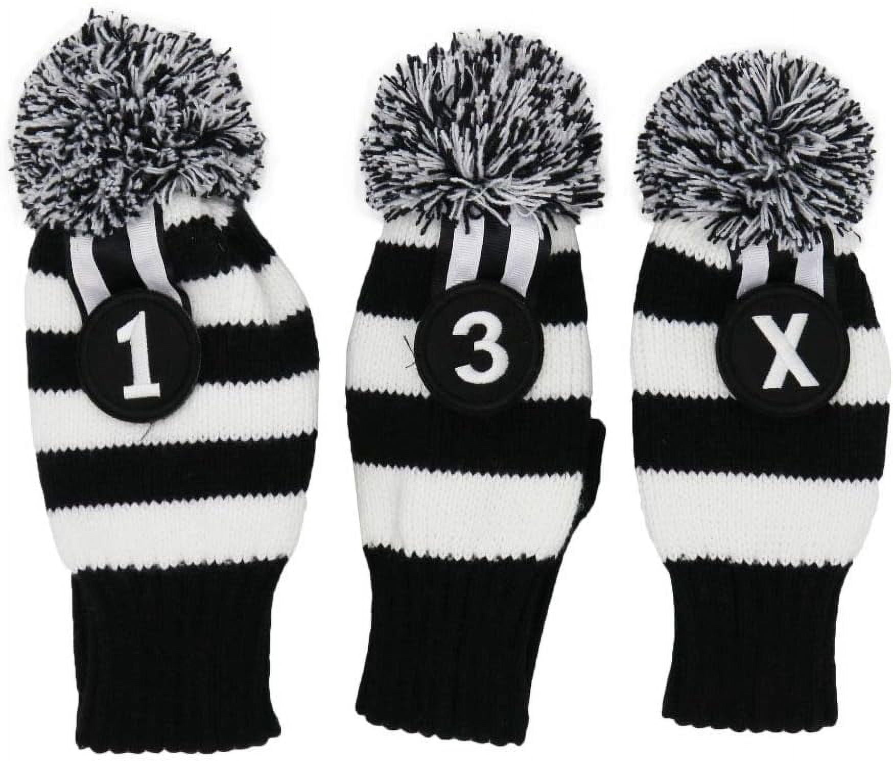 3 pcs/Set Golf Club Pom Pom Knit Cover for Driver, Fairway Wood and Hybrid HeadCovers
