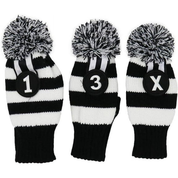 3 pcs/Set Golf Club Pom Pom Knit Cover for Driver, Fairway Wood and Hybrid HeadCovers