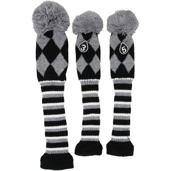 3 pcs/Set Golf Club Pom Pom Knit Cover for Driver, Fairway Wood and Hybrid HeadCovers