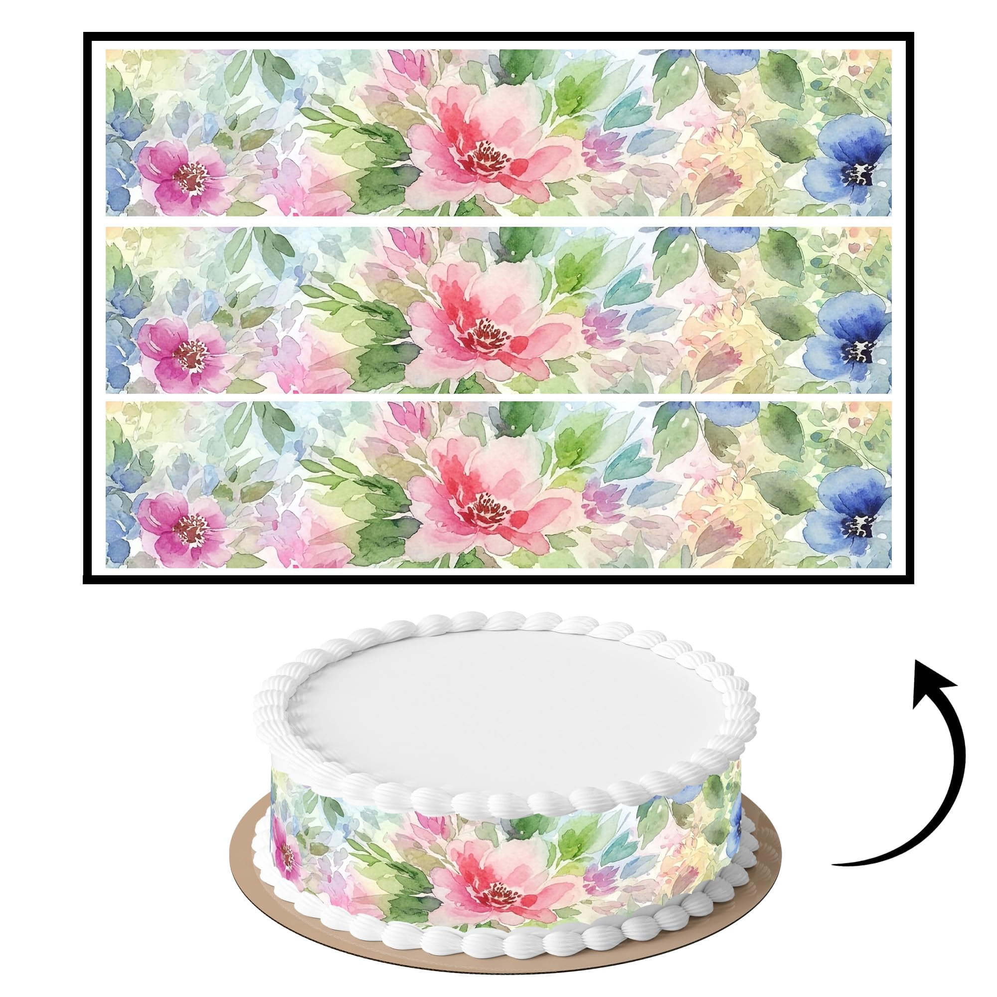 3 pcs Soft Floral Harmony Cake Strips Edible birthday cake strips, cake ...