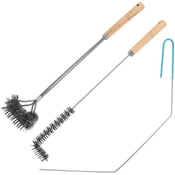 3 pcs Stainless Steel Fryer Cleaning Tools, Including L-Shaped Fryer Cleaning Brush Kitchen Fryer Cleanout Rod Long Handle Deep Fryer Basket Cleaning Brush Kitchen Restaurant Accessories