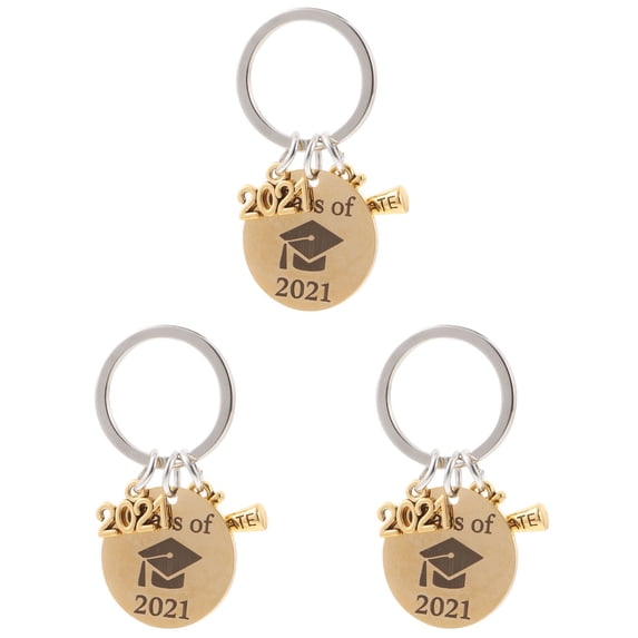 3 pcs Stainless Steel Graduation Keychain Bag Pendant Heart Design Gift Key Ring