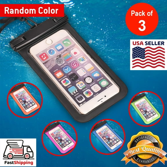 3 pcs WaterProof Phone Pouch, Universal Waterproof Phone Case Transparent Pouch Glows in Dark Dry Bag With Arm Band Function for Apple iPhone 8, iPhone 8 Plus - Black, Lanyard, Armband (random color)