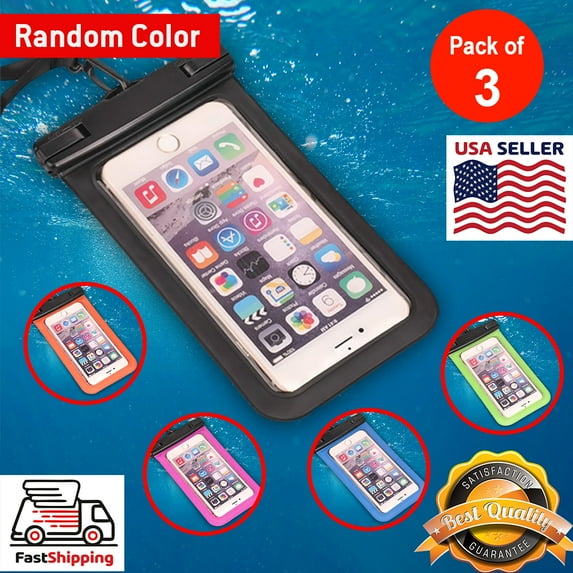 3 pcs WaterProof Phone Pouch, Universal Waterproof Phone Case Transparent Pouch Glows in Dark Dry Bag With Arm Band Function for Apple iPhone 8, iPhone 8 Plus - Black, Lanyard, Armband (random color)