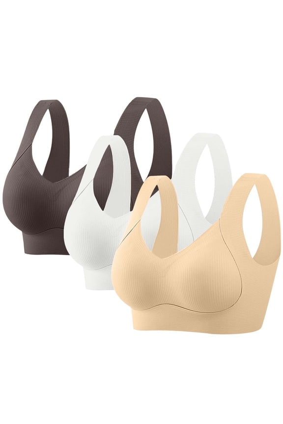3 pcs Women's Underwear Bras Full Coverage Seamless Bras Wireless Comfortable Free Bras Body-shaping Supportive Bras Comfy Daily Essentials Everyday Underwear Gym Workout