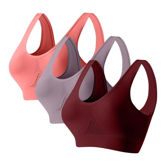 3 pcs Womens Bras Wireless Seamless Bras Full Coverage Padded Bra No Underwire Support Bras Comfort Bras Moisture Wicking Sport Bras Comfy Daily Essentials Sports Bras