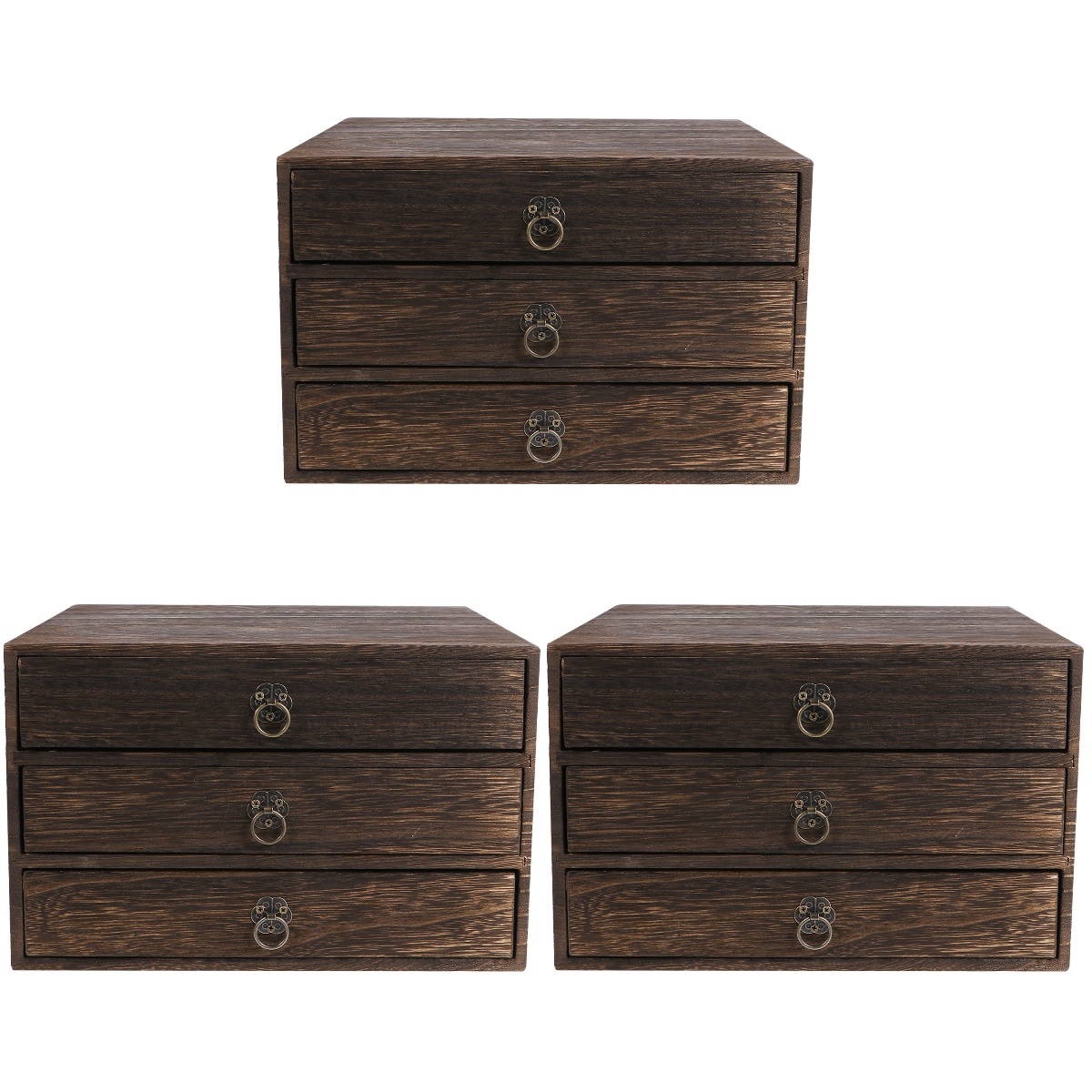 3 pcs Wooden Storage Box, Wood Stacking Storage Box with Drawers