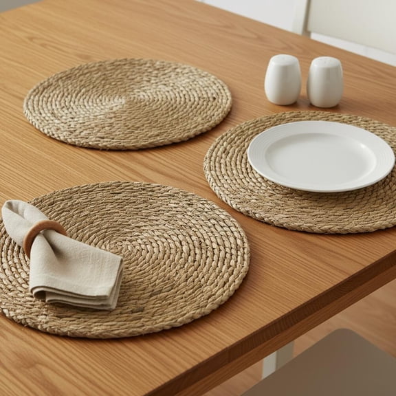 3 pcs Woven Cattail Grass Placemats, 11.8 Inch Round Natural Rustic Table Mats, Heat Resistant Handmade Coasters for Dining Table Home Kitchen