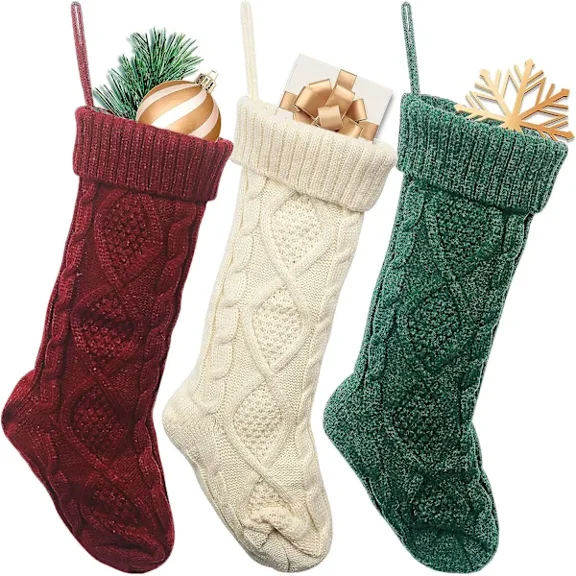 3 pcs knitted Peace Night & Festive stockings, 18 inch cable knitted Peace Night & Festive stocking