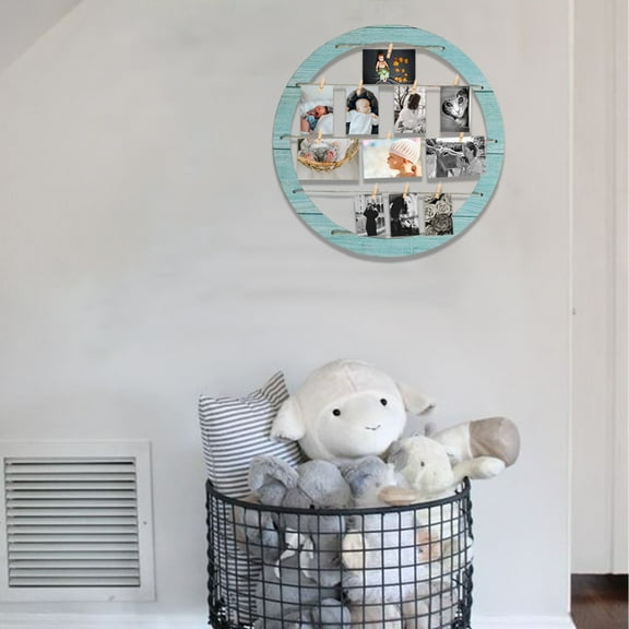 3 pcs large round 18 inches wood pictures frame wall hanging collage photoes displaying with clips