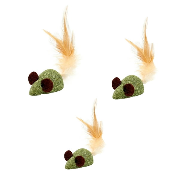 3 pcs of Green Mini Mouse-Shaped Catnip Ball Toy , Dental Care Cat Mint teeth Treat Ball with Tail for Cats