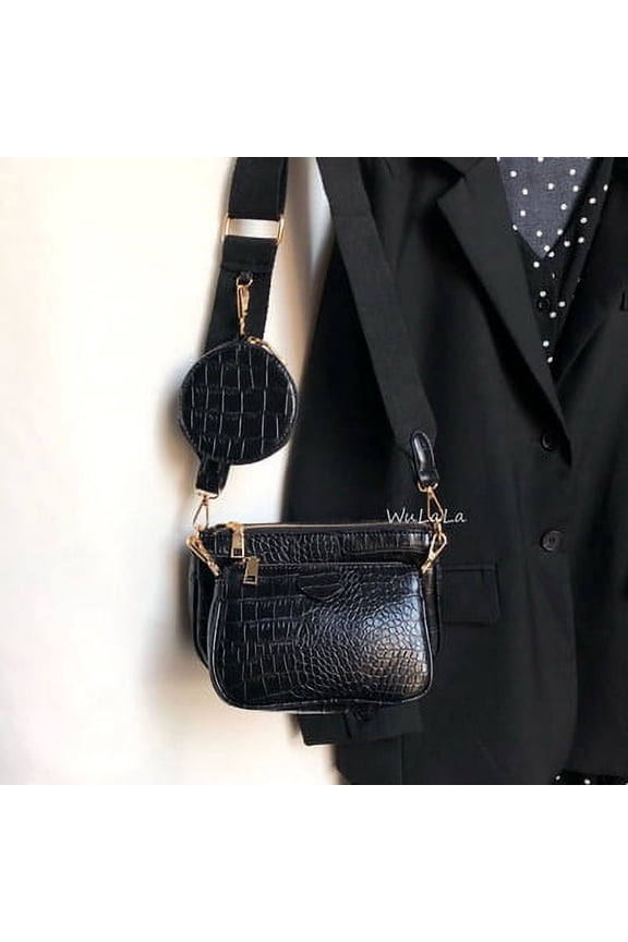 3 pcs set Designer Women Shoulder Bags PU Leather Purse and Handbags alligator Female Crossbody Bag wide strap messenger bag