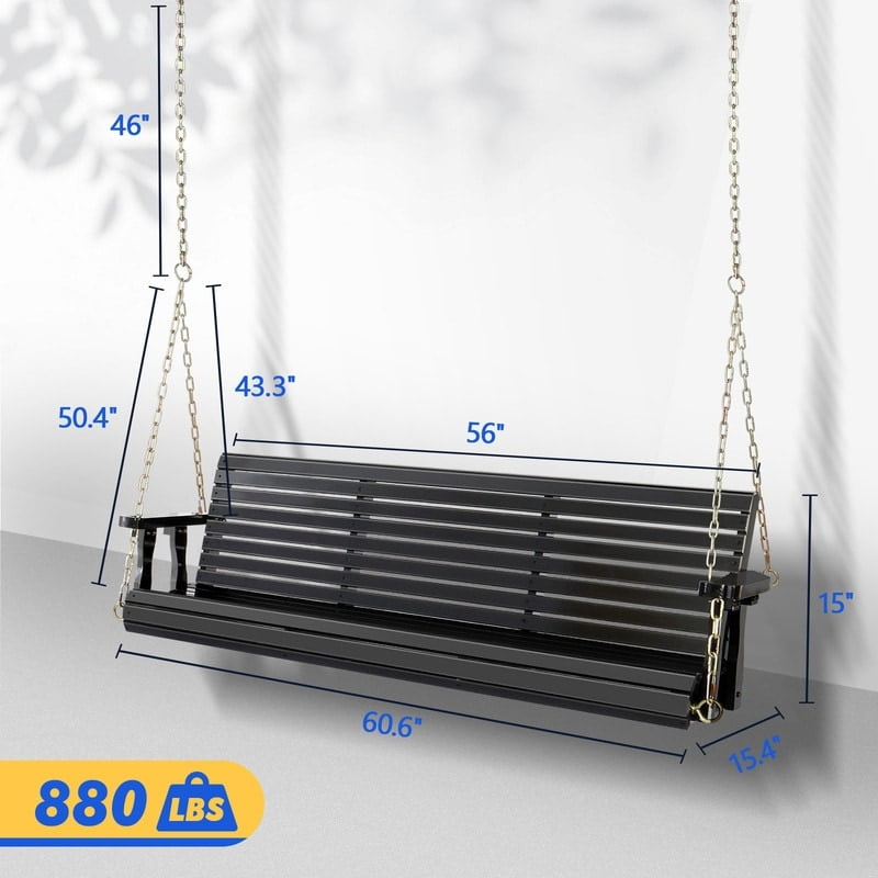 Karl 3-Person Black Wood Outdoor Swing Chair with Chains