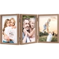 thumbnail image 1 of 3 picture frames 4x6 three in one hinge MDF wood grain, with three glass front opening picture frames attached, perpendicular to the desktop, 1 of 7