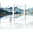 thumbnail image 1 of 3 piece Abstract oriental Watercolor Mountains Wall Art Prints Blue Gold Poster framed Abstract Canvas Wall art Painting Landscape Poster For Living Room Decor Bed Room Decor Home Art, 1 of 7