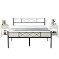 thumbnail image 1 of 3-piece Bedroom Set, Full Size Metal Platform Bed Frame and 2 White Nightstands, 1 of 8